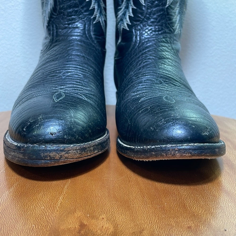 Men's Tony Lama Boot, Black Bullhide, Stockman Western CT2036 Size 9B *Details* - Picture 6 of 16